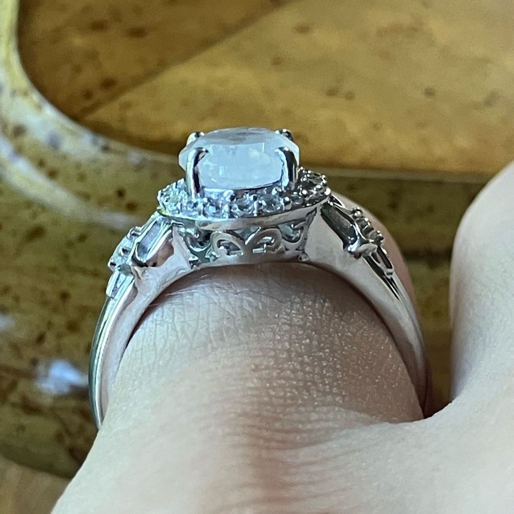 Natural Rainbow Moonstone Sterling Silver Ring Size 6 - Picture 2 of 9